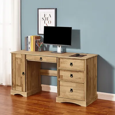 New Computer Desk Home Office Workstation Table Mexican Pine With 3 Drawers • £129.99