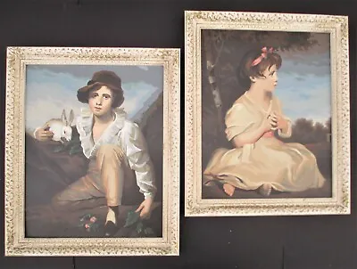 Vintage Pair Framed Paint By Number Paintings Age Of Innocence Boy With Rabbit • $150