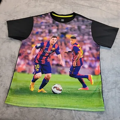FC Barcelona Messi #10 Graphic T Shirt Barcelona Qatar Airways Size Large AOP • $13.98