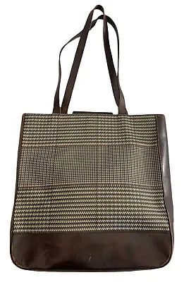 Ralph Lauren Vintage Coated Canvas Houndstooth Plaid Leather Tote • $48.18