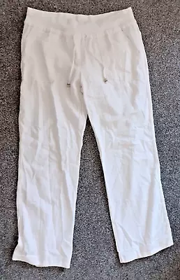 South White Linen Blend Slacks Trousers Mid Rise Elasticated Waist W32  L29  • £4.99