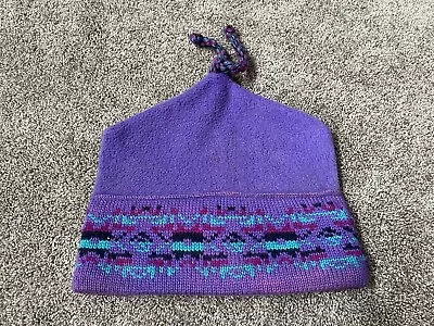 Vintage 90s Winter Beanie Ski Hat Purple Aztec Pattern Wool Polyester Canada • $18