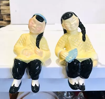 Vintage Ceramic Arts Studio Asian Boy & Girl Shelf Sitter Figurines Pair Vintage • $30