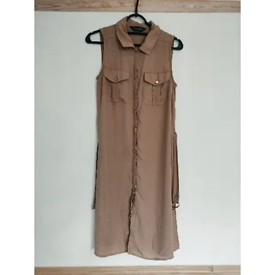 £4.99 • Buy Dorothy Perkins Smart Brown Size 8 Sleeveless Shirt Dress Button Front With Belt