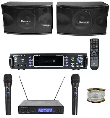 Pair Rockville KPS80 8  Karaoke/Pro Speakers + Bluetooth Amp + Wireless Mics • $376.85