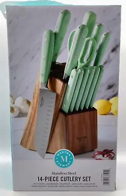 Martha Stewart Ergonomic Stainless Steel 14 Pc Wood Block Cutlery Knife Set Mint • $79.99
