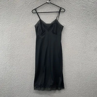 Vintage Black Slip Dress Small Sheer Lace Balletcore Satin Lingerie Soft Grunge • $19.88