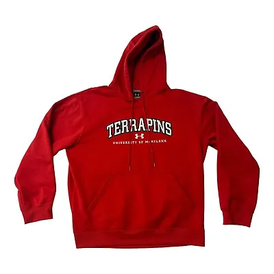 NCAA University Of Maryland Terrapins Under Armour Hoodie Sweatshirt Red Size L • $25.47