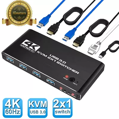 4K HDMI USB 3.0 KVM Switch Switcher 2 In 1 Out 2 PC Sharing Keyboard Mouse  • $45.09