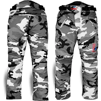 Motorbike Motorcycle Waterproof Cordura Textile Trousers Pants Armours CAMO • £36.99