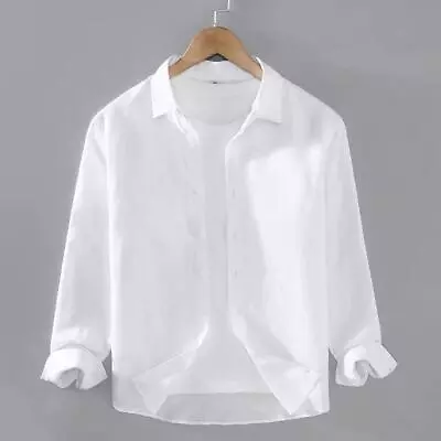 Summer Shirt Men's Long Sleeved Linen Shirt Solid Color Loose Linen • $34.99