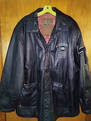 Ecko Unltd Coat Vintage Men's All Metro Excursions Black Leather Coat  XL • $175