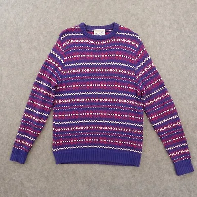 Vintage Lord Jeff Sweater Mens Large Purple Fair Isle Knit Pullover Crew Neck • $16.79
