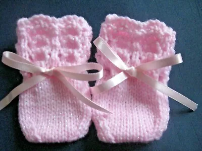 Lovely Hand Knitted Baby Mittens In Pink Twinkle Yarn Size New Born (6) • £3.20