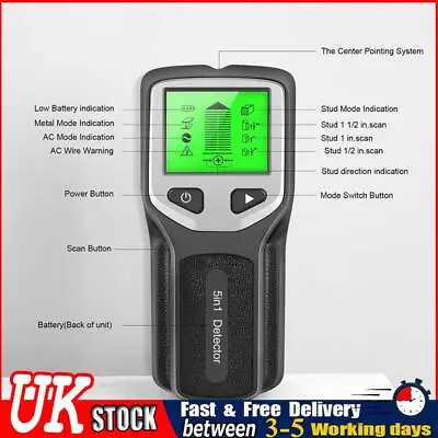 UK 5 In 1 Stud Metal Detector LCD Display Wall Scanner AC Wood Finder Cable Trac • £15.10