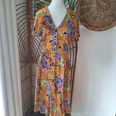 Vintage Retro Small 80s 90s Floral Button Up Dress LOCAL HERO Made In Australia • $37.90