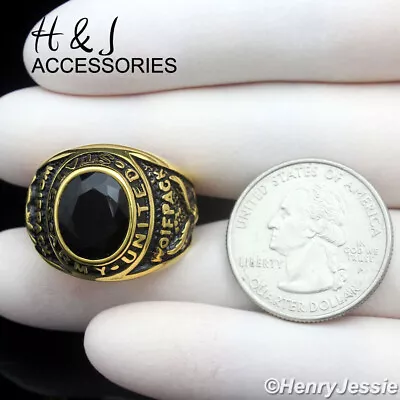 MEN Stainless Steel US Army Military Black Onyx Gold/Black Plated Ring*AGR100 • $15.99