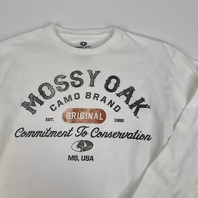 Men Mossy Oak White Logo Crew Neck Cuff Sleeve Knit T Shirt Sz Med 38-40 • $7.99