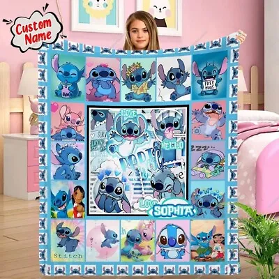 $32.99 • Buy Personalized Stitch And Lil Blanket, Stitch And Lilo Fan Gift, Stitch Lover