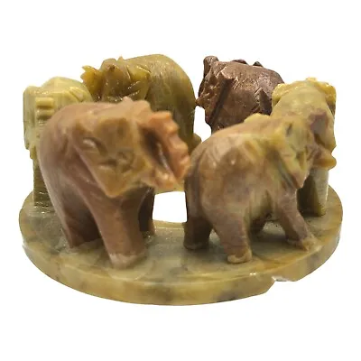 Vintage Marble Hand Carved Elephant Ring Circle With Eight Elephants • $55.99