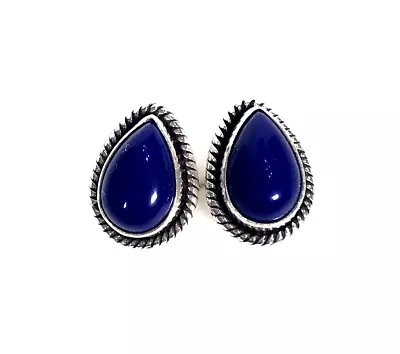 Natural Blue Lapis Lazuli Teardrop 925 Sterling Silver Stud Earrings Small • $15
