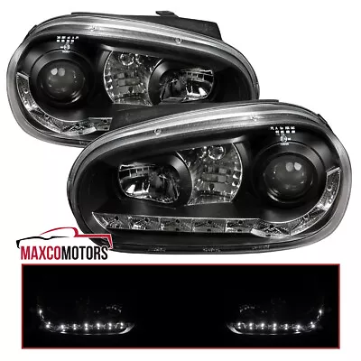 Black Projector Headlights Fits 1999-2006 Volkswagen Golf MK4 LED Strip Lamps • $157.04