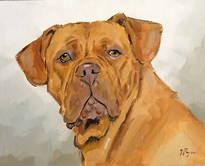 Dogue De Bordeaux Oil Painting - Dog Portrait Original Art By UK Artist J Payne • $62.17