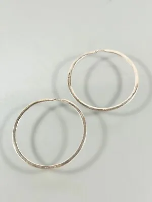 Vintage 925 Sterling Silver Modernist Large Hammered Texture Hoop Earrings • $64.50