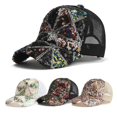 $15.91 • Buy Women Men Sequins Breathable Beach Adjustable Baseball Cap Hip Hop Hat Sun Soft