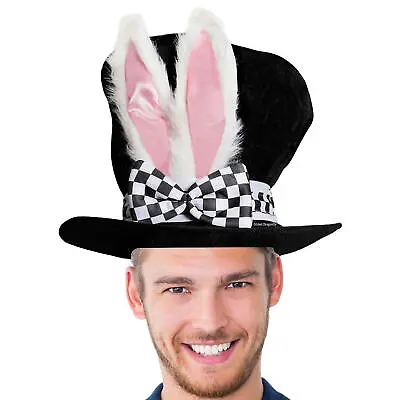 1xWhite Rabbit Ears Bunny Mad Hatter Top Hat Costume Party Adult Sized Crazy Fun • £10.14