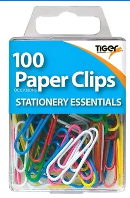 100 Tiger Multi Coloured Paper Clips Stationery Home School Office Document • £2.84
