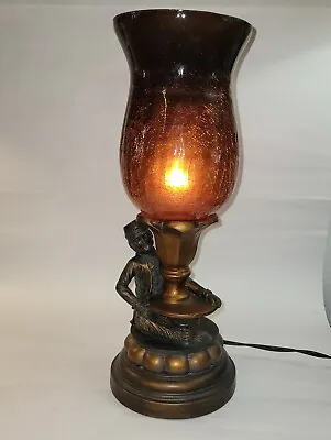 Vintage Berman Bellhop Monkey Bronze Finish Resin Lamp W/Amber Glass Shade EUC • $100