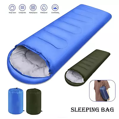 3-4 Season Single Sleeping Bags Camping Rectangular Envelope Zip Up Kids Adult • £10.49