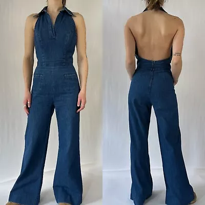 Vintage 70s Denim Halter Neck Jumpsuit By What’s In A Name? Size  S/M • $175