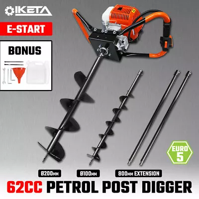 IKETA Post Hole Digger Earth Auger Ground Drill 62CC Petrol Borer Fence Bits • $237.15