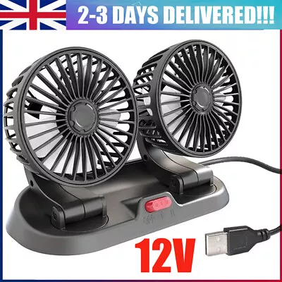 12V Car Fan Portable Air Fan Van Truck Camper Auto Twin Dash Cooling Dual Head • £11.89