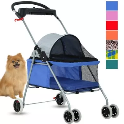 4 Wheels Folding Waterproof Portable Travel Pet Cat Dog Stroller Cup Holder 8012 • $44.63