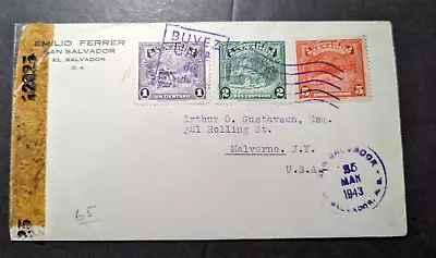 1943 Censored El Salvador Cover San Salvador To Malverne NY USA • $50