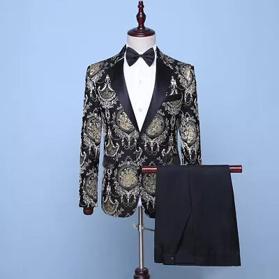 Fashion Black Men Suit Spring Coat  Jacket Pants Business Party Custom • $89.99
