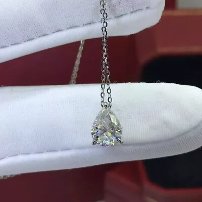 2Ct Pear Cut VVS1 Diamond Solitaire Pendant 14K White Gold Finish 18  Free Chain • $18