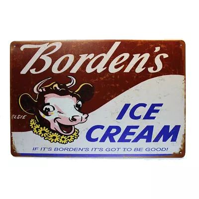 Tin Sign BORDEN`S ICE CREAM Sprint Drink Bar Whisky Rustic Look • $12.97