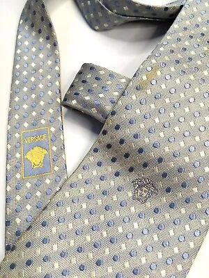 GIANNI VERSACE VINTAGE LATE 90s MEDUSA WOVEN JACQUARD TIE SILVER ITALY • $30.84