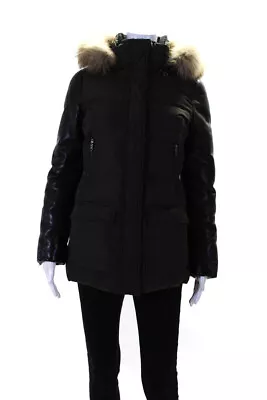 Mackage Womens Leather Sleeve Raccoon Fur Trim Down Quilted Jacket Green Size XS • $149.99
