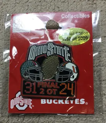 Ohio State Buckeyes 2002 Championship Vs Miami Hurricanes Helmets Score Pin • $10.95