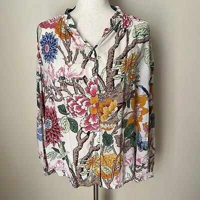 GP & J Baker X H&M Blouse Size 12 Cream Floral Balloon Sleeve Boho Classic • $19.95