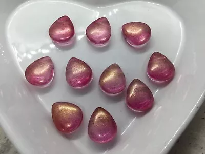 £3.15 • Buy 10 Teardrop Frosted Pink,  Glass Top Drilled Beads With Gold, 13mm X 10mm