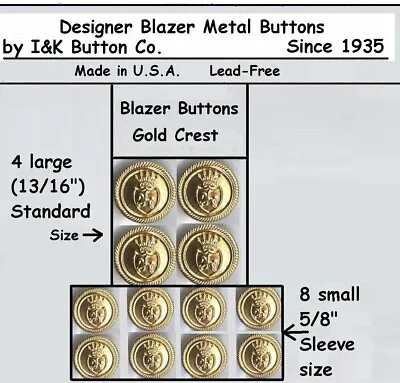 1 Set Of Celtic Blazer Buttons Gold Designer-4 Large Plus 8 Small-Blazer Metal • $19.80