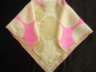 Vintage Vera Neumann Silk Scarf Hot Pink & Gold Geometric Circles Squares 23  • $17.99