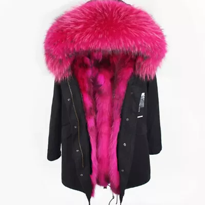 Winter Women's Parka Real Raccoon Fur Coat Natural Collar Hooded Liner Jackets  • $214.64