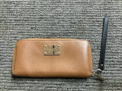 Michael Kors Jet Set Travel Large Double Zip Phone Wallet Wristlet Brown Luggage • $29.99